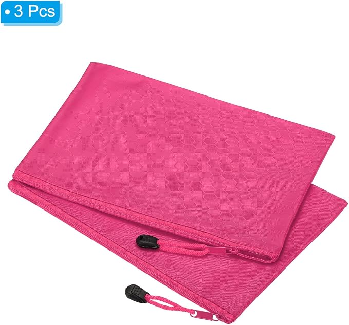 PATIKIL Waterproof Zipper File Bags, 3 Pack A5 Document Holders Pencil Pouch for Office, Rose Red