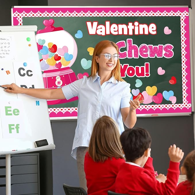 Valentine's Day Gumball Machine Bulletin Board Set, Valentines Day Bubble Gumballs Bulletin Board Classroom Decorations Colorful Heart Cutouts Home Wall Party Decor for Teacher(Valentine I Chews You)
