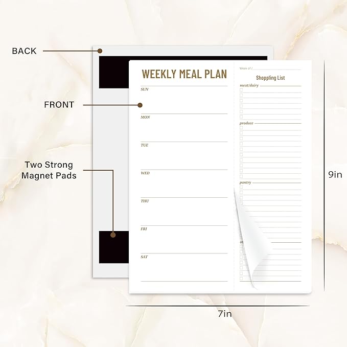 Weekly Meal Planner - Undated Magnetic Notepads with Grocery List, 7" x 9", 52 Weeks, Meal Planning Pad for Refrigerator Door with Tear-Off Shopping List, Food/Menu Organizer Notepad