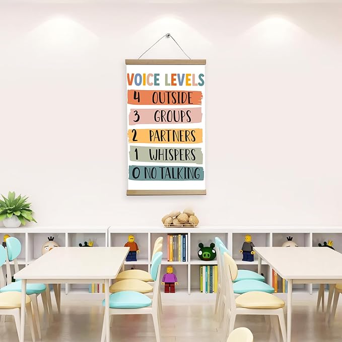 BUPOfromcn Voice Level Chart, Classroom Decor, Rainbow Boho Wall Art Prints 12x16in