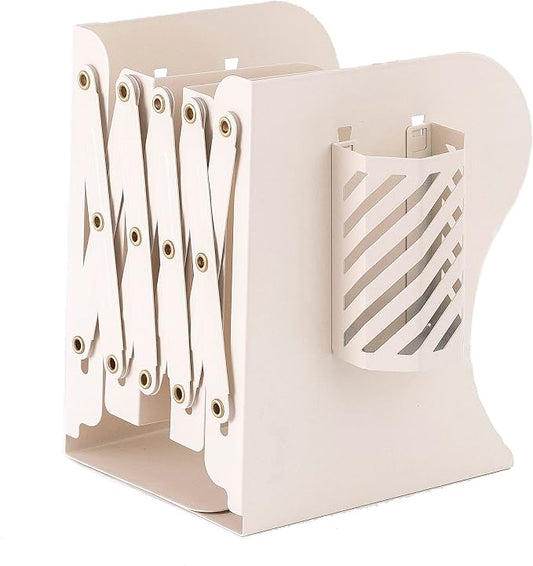 Adjustable Book Ends for Heavy Books, Metal Expandable Bookends for Shelves, Book Organizer Stopper Holder for Desk, Kids Room, Classroom, Office, Library (Beige)