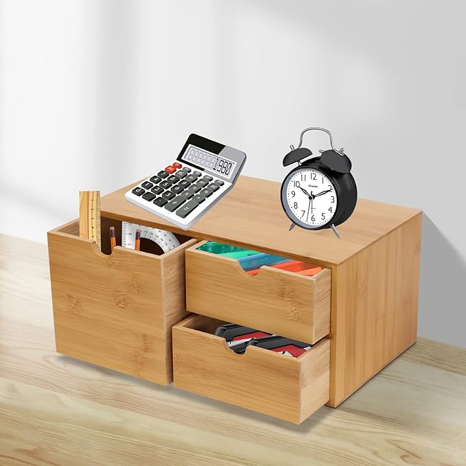 Gdrasuya10 Office Storage Supplies Table Organizer For Desk,Holder Desk Organizer Box With 3 Drawers Makeup Stationery Holder
