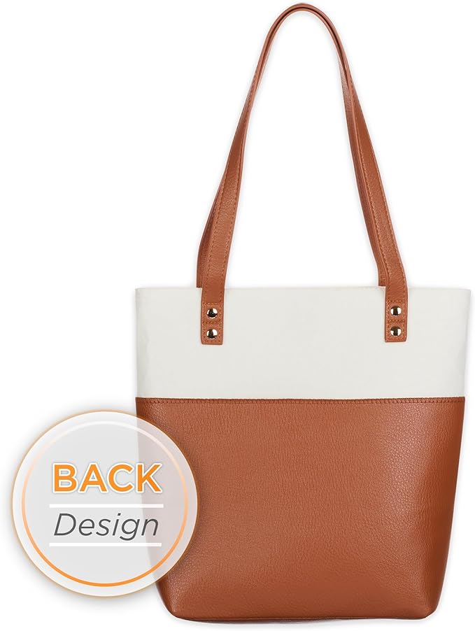 Christian Art Gifts Felt and Faux Leather Fashion Bible Cover Tote Bag for Women: Strength and Dignity - Proverbs 31:25 Bible Verse, Inspirational Durable Two-tone Tote Bag for Books and Supplies