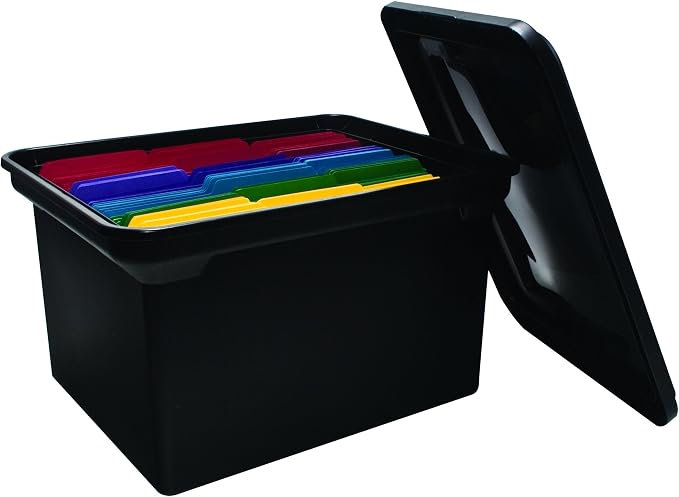 Advantus File Tote with Lid, 18 x 10.75 x 14 Inches, Black, Case of 8 (34052CT)