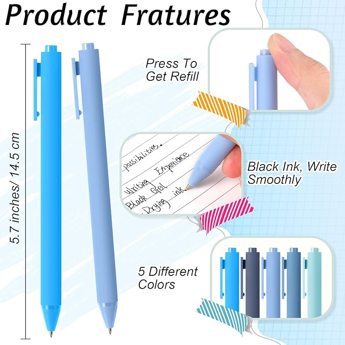 Crtiin 50 Pcs Gel Pens Bulk, 0.5mm Fine Point Black Ink Pens, Retractable Smooth Writing Quick Dry, Colored Aesthetic for School Office Journaling Teacher Appreciation Mother Day (Blue Series)
