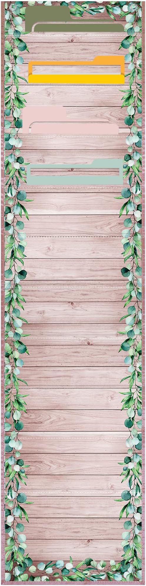 MotiMind 10 Pockets Wall Hanging File Folders File Storage Pocket Chart for Classroom Hanging Wall Organizer with 2 over the Door Hangers, 58" x 14" for School Classroom Office Home(Farmhouse)