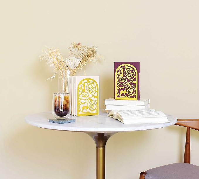 CNK Premium Book Ends for Shelves, Metal Stopper for Home Office Heavy Books, Shelf Holder, Home Decorative, Stoppers (Rose Gold)