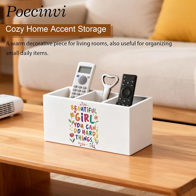 Boho Colorful Floral Inspirational Pen Holder for Home Office Desk, Beautiful Girl You Can Do Hard Things Motivational Wooden Box Sign Pencil Holder for Desk Shelf Organizer