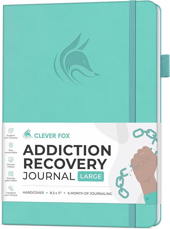 Clever Fox Addiction Recovery Journal Large – Guided Sobriety Workbook for Alcohol, Drug, Gambling, Eating & Other Addictions – Daily Planner to Support Recovery Progress, 8.3x11” (Light Turquoise)
