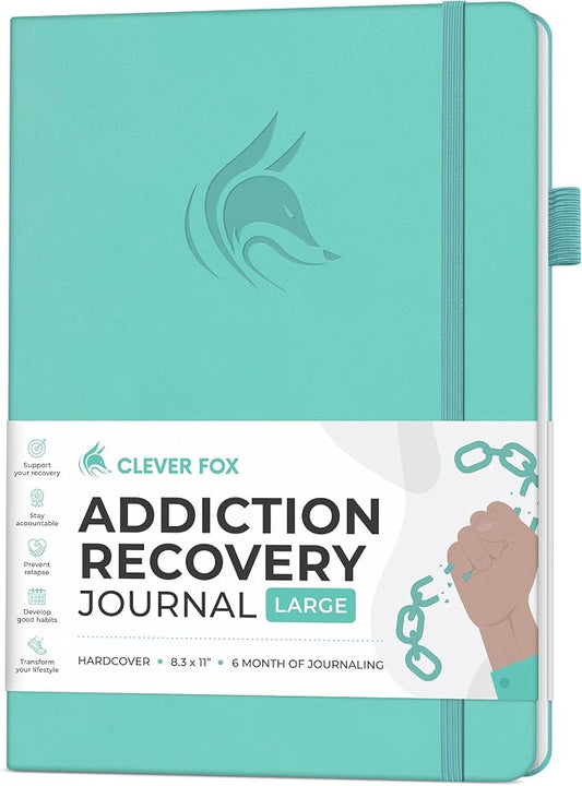 Clever Fox Addiction Recovery Journal Large – Guided Sobriety Workbook for Alcohol, Drug, Gambling, Eating & Other Addictions – Daily Planner to Support Recovery Progress, 8.3x11” (Light Turquoise)