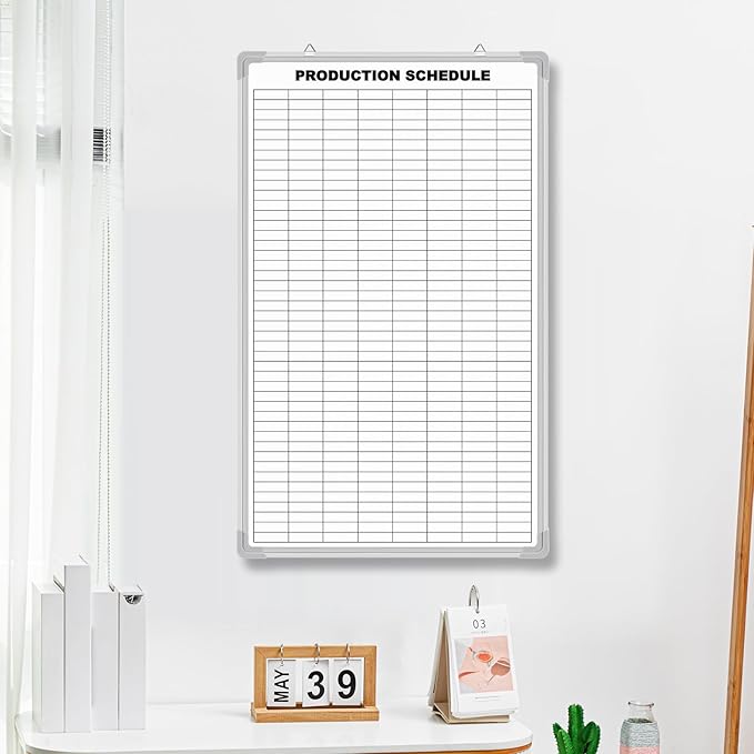 AmazingSpark Lined Whiteboard Blank Grid Aluminum Frame Dry Erase Board Reusable Wall Mounted Board for Scheduling, to Do Lists Weekly Planning Home Work(36 x 24 Inch,Product Schedule)