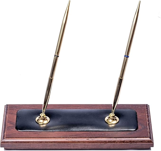 Dacasso Walnut and Black Leather Desk Set, 10-Piece, 34" x 20"