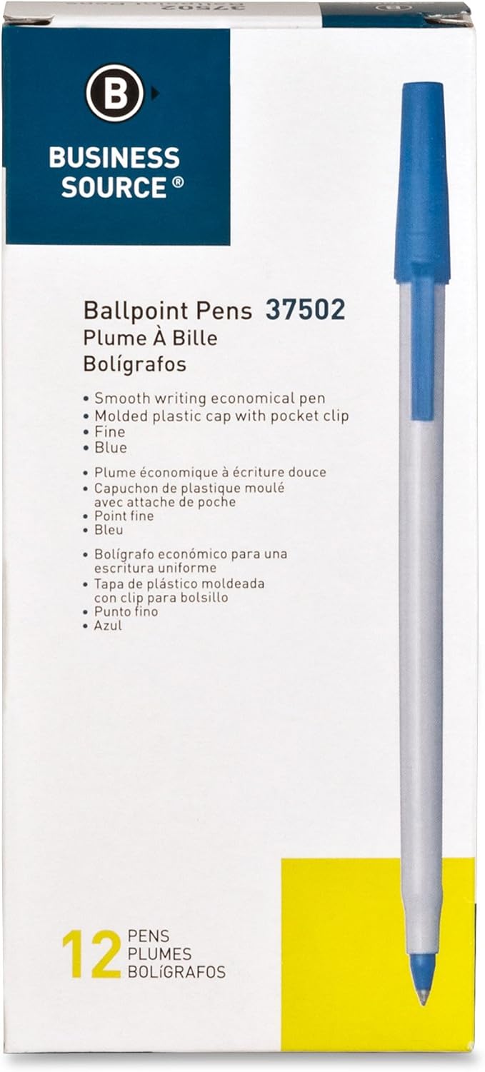 Business Source Writing Correction Ballpoint Pen, Blue (37502) 12 Count (Pack of 1)