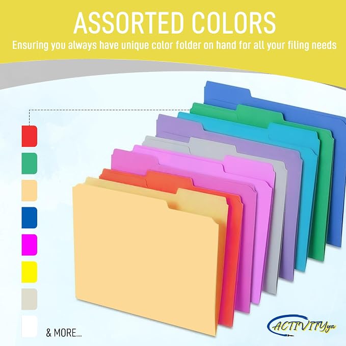 Yellow File Folders, 1/3-Cut Tabs, Letter Size, 12-Pack – Durable Office Filing Folders for Documents, Papers, and Organization