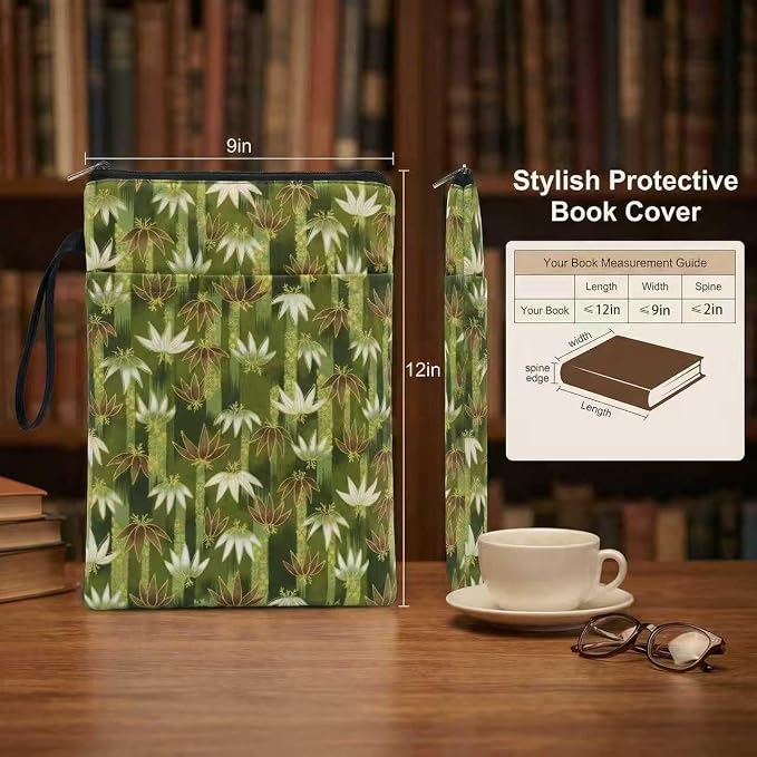 Book Sleeve for Paperbacks – Padded Book Cover with Zipper, Dust-Proof Protector Sleeve, Fabric Books Pouch Fit for Books Notebook Journal, Maximum 8x11inch