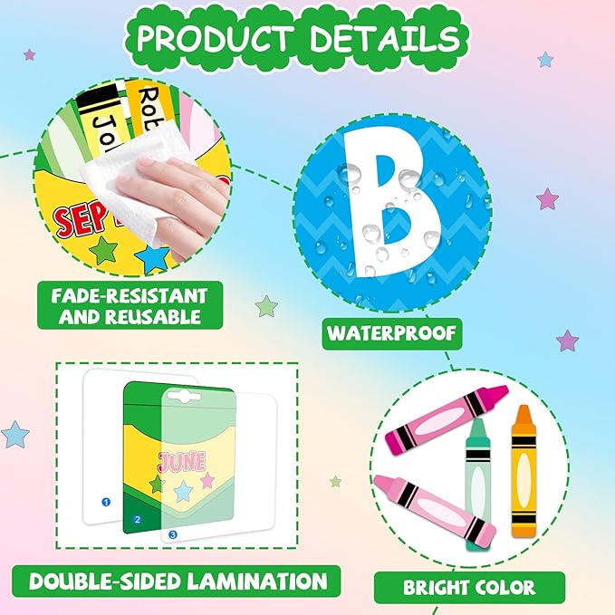 Justforjoyful Birthday Bulletin Board Classroom Decorations Crayon Box Cutouts Colorful Crayon Name Tags Decoration for Wall Chalkboard Decors Preschool Classroom Decor Teacher Back to School Supplies