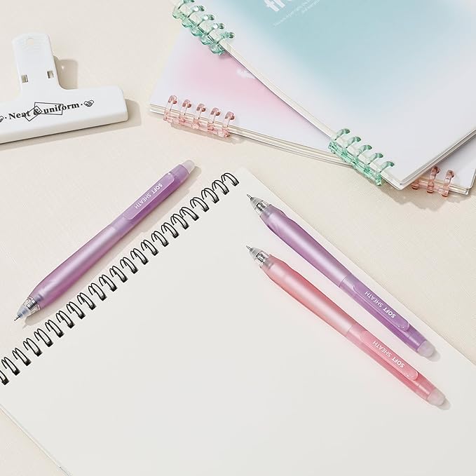 Temiary 8 PCS Retractable Erasable Pens (4 Black & 4 Blue), Heat Sensitive 0.5 mm Fine Point Erasable Gel Ink Pen, Eraser Pen for Journaling Crossword Puzzles School Office Supplies (Purple & Pink)