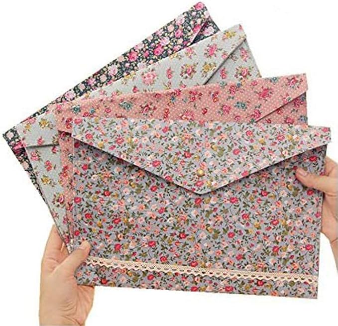Funny live 4 Pcs Individualized Felt A4 Size Floral Pattern Document Folder with Snap Button Office Document Cash Coin Stationery Storage Organizer