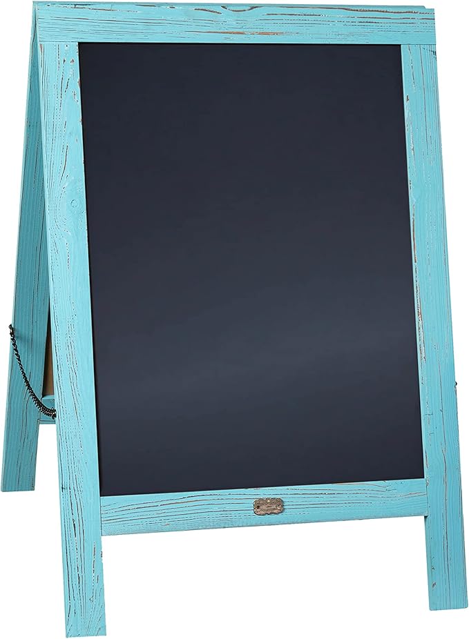 A Frame Chalkboard by HBCY Creations: 20x30 Solid Wood A-Frame Sign Robin Blue Double-Sided Magnetic Board, Chalkboard Menu Board, for Restaurants, Cafés, Weddings - Heavy Duty Hinges