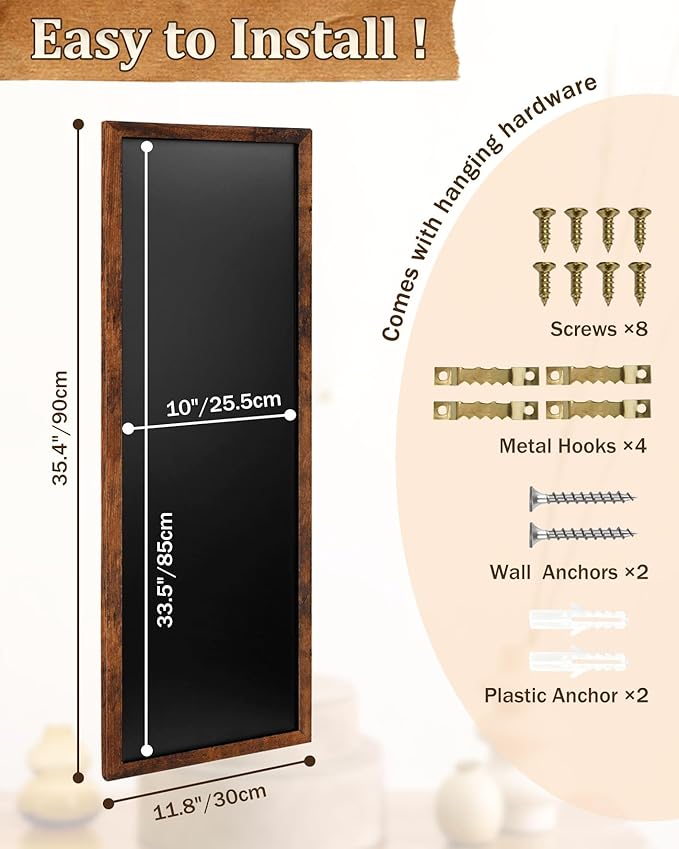 Magnetic Chalkboard for Wall, Long Chalk Board, Wall Hanging Menu for Restaurant, Food Truck, Kitchen, Chalk Board for Kitchen, Bar & Home Decor 11.8" x 35.4"（Brown-3090）