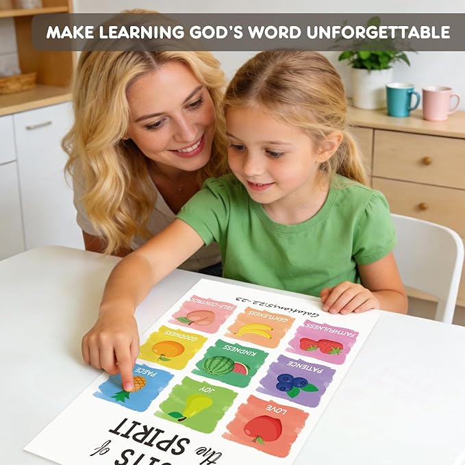 12 PCS Kids Bible Education Posters Set (11x17") - Biblical Learning Charts for Sunday School Classroom Christian Religious Home Wall Decor, Books of the Bible, 10 Commandments & More