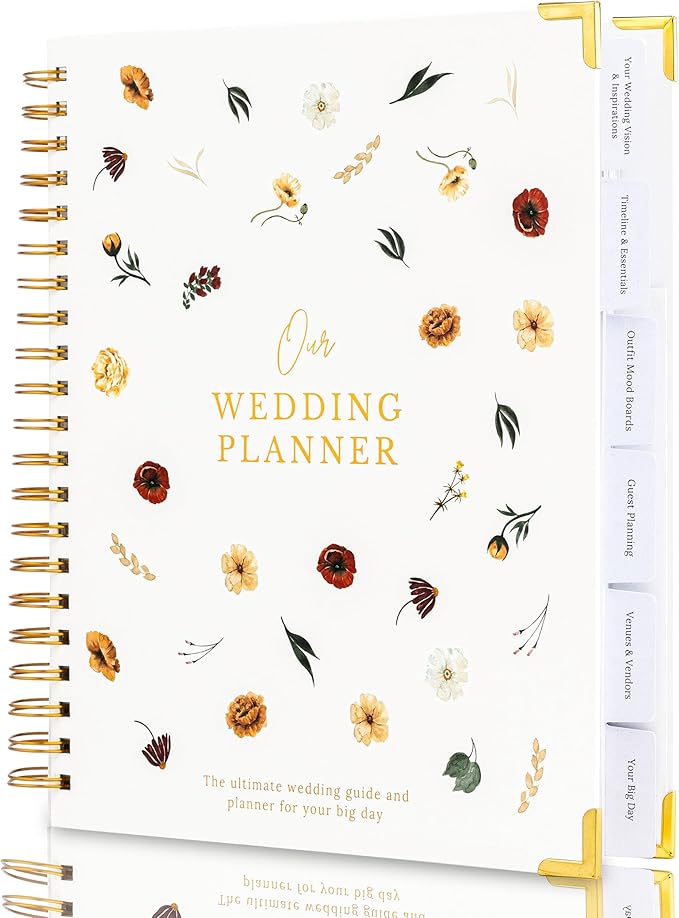 Timeless Premium Wedding Planner Book and Organizer – Timeless Premium Wedding Planner Book and Organizer – Wedding Planning Book, Comprehensive Keepsake & Countdown Binder, Perfect Engagement Gift for Women, 11" x 9" (Wildflower)