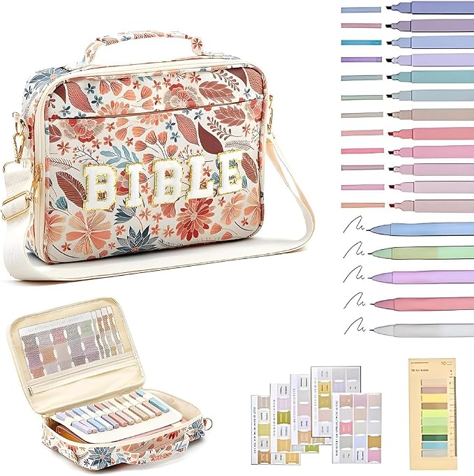 Bible Bag Cover Case for Women Bible Carrying Bag with Handles Bible Study Supplies & Accessories Christian Gifts for Women (Leaf Shoulder Strap)
