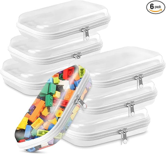 6PCS Clear Hard Shell Zippered Case,Plastic Zipper Pencil Case,Rigid Protection Diaper Bag Organizer Pouches,Storage Organizer Bags for Craft,Toy,Toiletry,TSA Approved Travel Organizer,Cosmetic Bag
