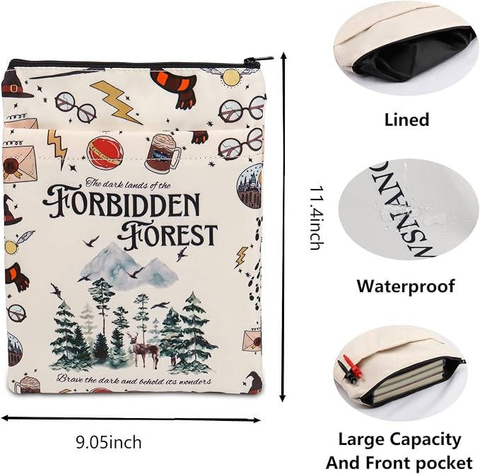 BLUPARK Book Cover - HP Forbidden Forest bs - Off White Cotton Canvas Zipper Book Cover for Paperbacks & Hardcovers