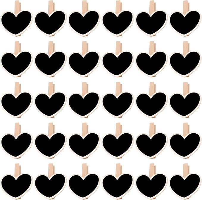 30 Pcs 2.6 * 2.2Inch Wood Mini Chalkboard Clips Wooden Blackboard Clips Chalk Board Message Board Tag Signs with Pegs for Memo,Note Taking,Food Label,Wedding Table Number Place Card,Party Decor