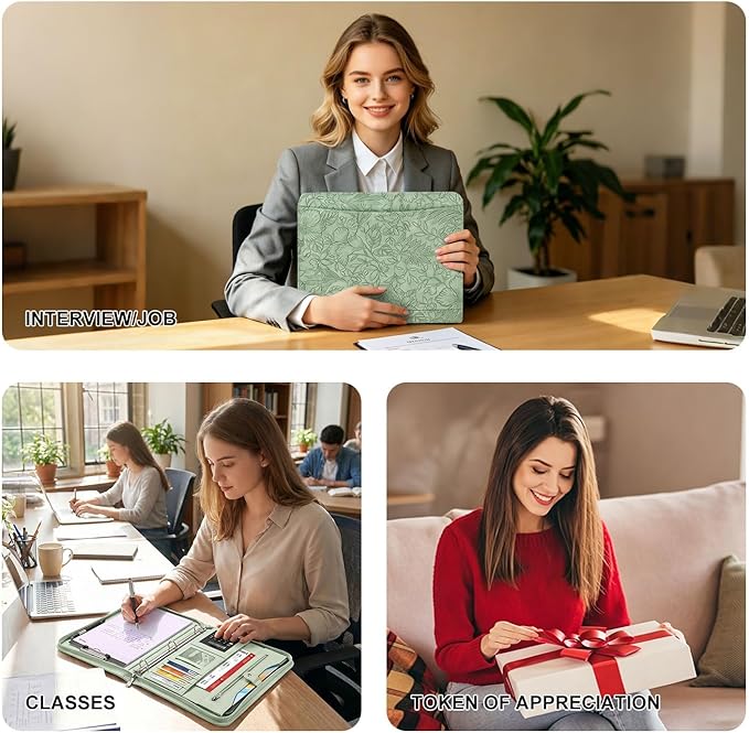 Eshow Portfolio Organizer - 3 Ring Binder with Zipper, Vegan Leather Business Padfolio Folder with Notepad Includes 5 Color Sheet Protectors for Documents Files for Men Women