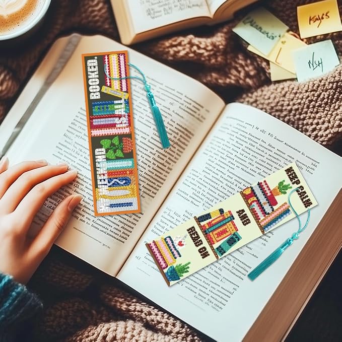 6Pcs Reading 5D Diamond Art Bookmarks Shelves Books Motivational Diamond DIY Painting Bookmarks Rhinestones Beaded Acrylic Tassel Bookmark for Adult Beginner Crafts