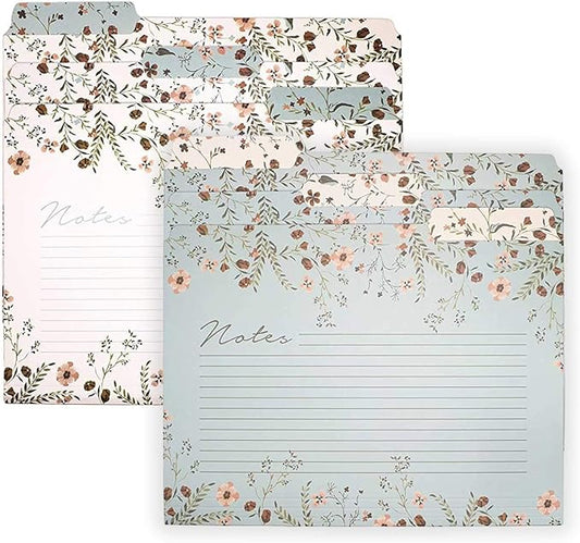Steel Mill & Co Thick Sturdy File Folders Decorative, Set of 6 File Folders with Tabs and Sticker Labels, Cute Colored File Folders Letter Size with Notes Section, Woodland Floral