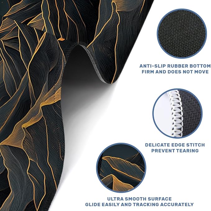 Golden Peaks Desk Mat Gaming Large Mouse Pad Abstract Black Terrain Solar Glow Mousepad for Keyboard and Mouse Extra Large Full Desk Computer Pads 31.5 x 11.8 Mouse Pads for Desk Home Office Gaming