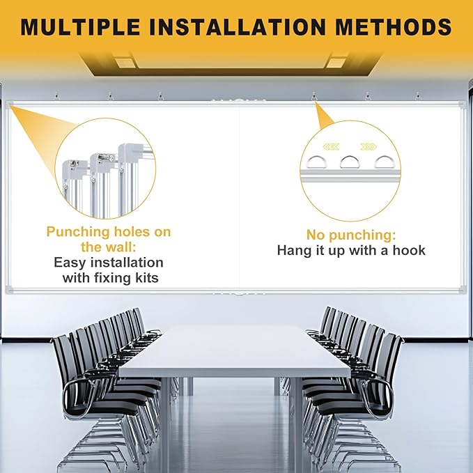 118"X48" Large Magnetic Whiteboard - Dry Erase Board, 10x4 Ft, Foldable Design, Non-Reflective Coating Surface Ultra-Wide Office White board, Silver Frame For Lecture Hall (Full Kit Included)
