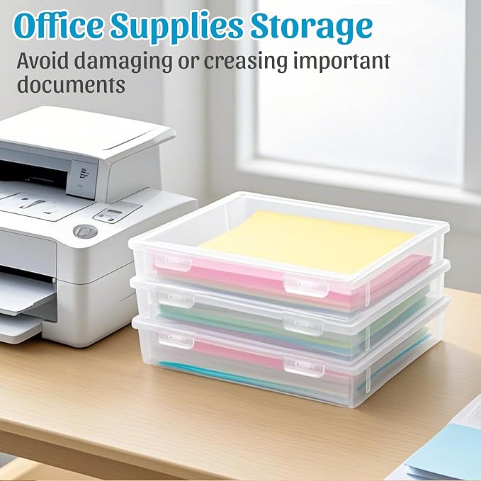 3Pack A4 Paper Organizer Box, Plastic Scrapbook Paper Organizer Portable Storage Containers for A4, 8" x 10" Photo , Board Game, Craft Art Supplies, Document, Magazine, Int.: 12.2 x 8.46 x 1.85in