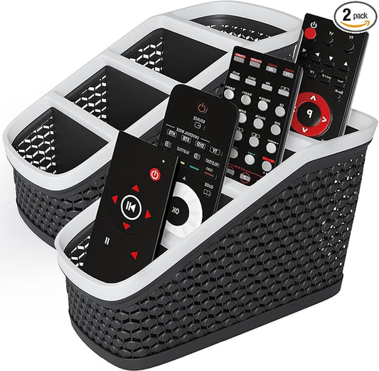 Remote Control Holder (Set of 2) Remote Caddy, TV Remote Control Organizer, 4 Compartment Remote Keeper Storage, Remote Organizer for Table, Desktop