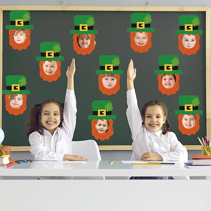 50 Pcs St. Patrick's Day Bulletin Board Leprechaun Hat Cutouts Green Irish March Bulletin Board Decor for Classroom Home DIY Photo Crafts Chalkboard Decor Supplies
