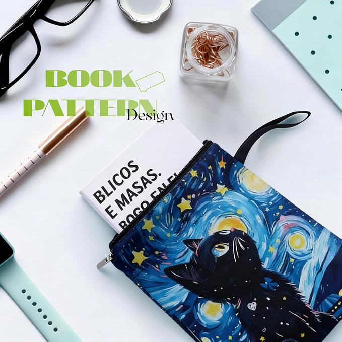 Book Sleeve with Zipper for Book Lovers, Book Protector Pouch with Front Pocket, Fabric Book Cover for Hardcover & Paperback, Travel Reading Accessories, Graduation Gift Bookish Gifts, Cat