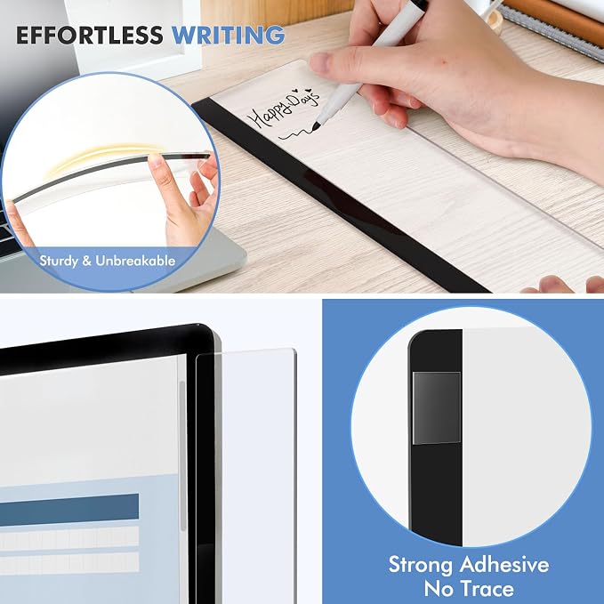DOLLAR BOSS 3 Pcs Monitor Memo Board, 11" x 3.1" Clear Acrylic Office Desk Accessories, Computer Screen Side Note Holder Transparent Message Board for Sticky Notes Reminders & Memos, Fits PC & Laptop