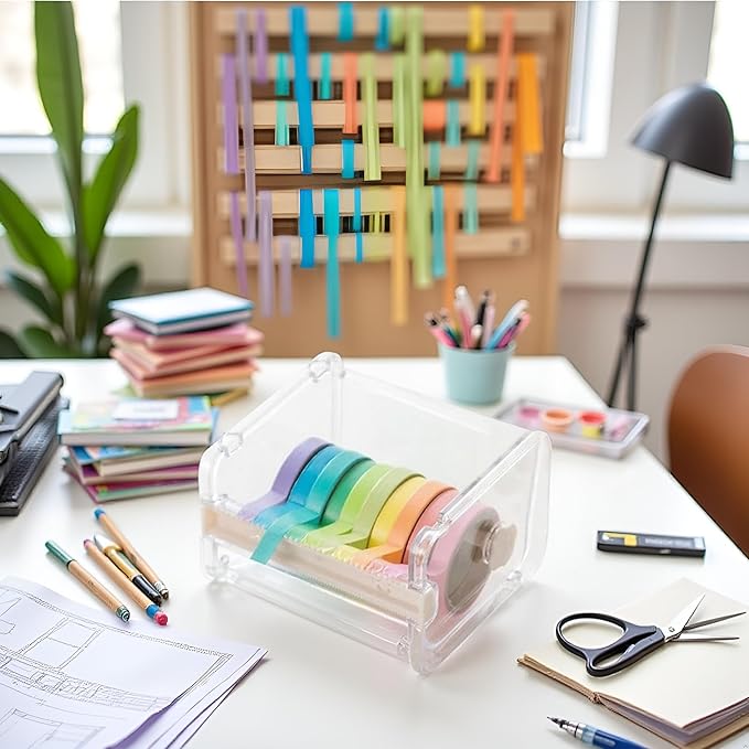 Transparent Visible Washi Packaging Tape Dispenser Cutter Roll Tape Holder Organizer Desktop Office Tape Holder DIY Sticker Roll Tape Cutter Holder Storage Tape Cutting Tape, Adhesives and Fasteners