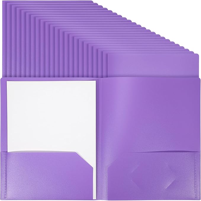 24 Pcs Purple Heavy Duty Plastic Folders 2 Pocket File Folder Fit Letter Size for Home Office School Communication Presentation Report Sheet Protectors (Purple)