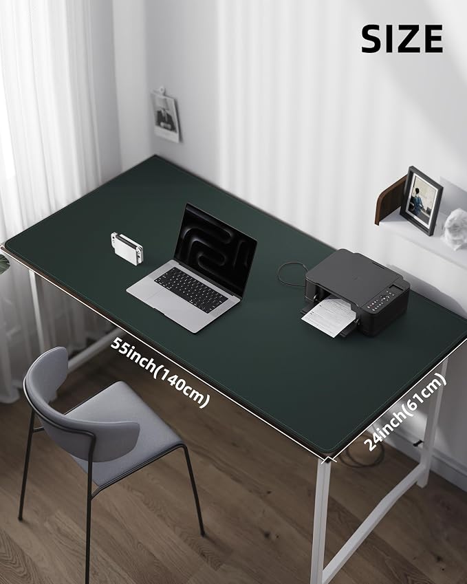 AFIING Large Desk Mat 55" x 24" - PU Leather Desk Pad Protector, Waterproof Non-Slip Extended Mouse Pad for Office Desk, Keyboard, Laptop and Home Workspace (Dark Green)