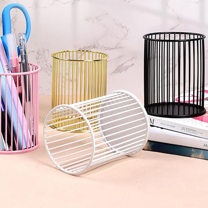 Metal Pen Holder Cup for Desk Makeup Brushes Pencil Holders Home Office Organizer White