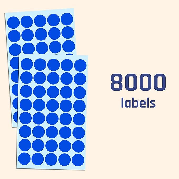 TownStix 8000 Pack, 3/4" Round Dot Stickers Circle Labels - Blue