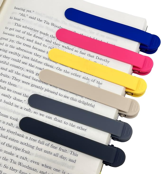 6Pcs Automatic Bookmark, Silicone Smart Book Marks for Reading Women, Men, Kids,Cute Unique Book Markers Bookmark Clip Reading Accessories Gifts for Book Lovers