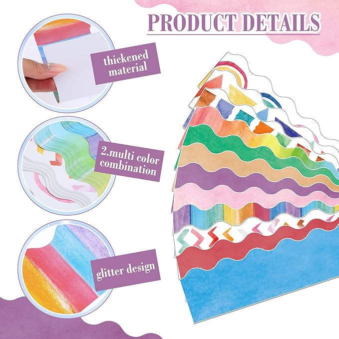 240 Pcs 236ft Holiday Bulletin Board Borders Colorful Rainbow Scalloped Border Trim Bulk Bulletin Decor for Classroom Back to School Decor(Watercolor Style)