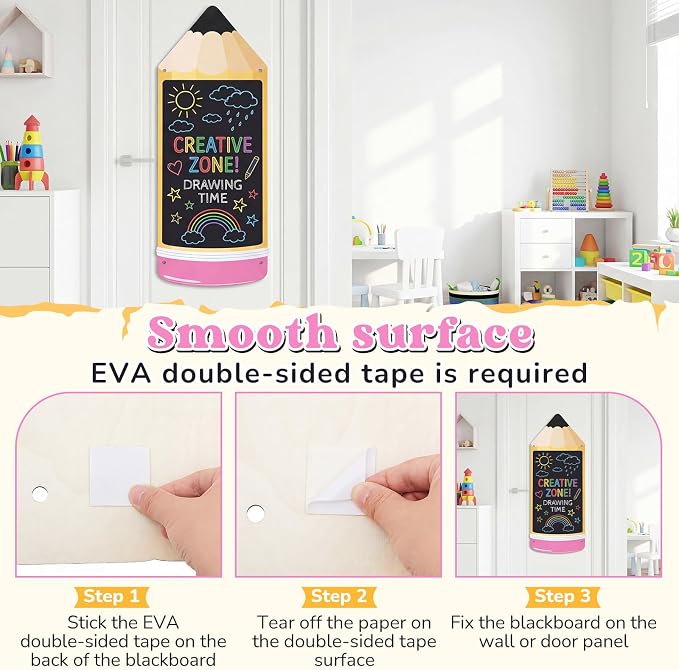 MotiMind 1 Pcs Giant Outdoor Chalkboard for Kids Suitable Indoor and Outdoor Use, Weatherproof Large Black Chalkboard Panels for Wall Back to School Decorations (Large Pencil)