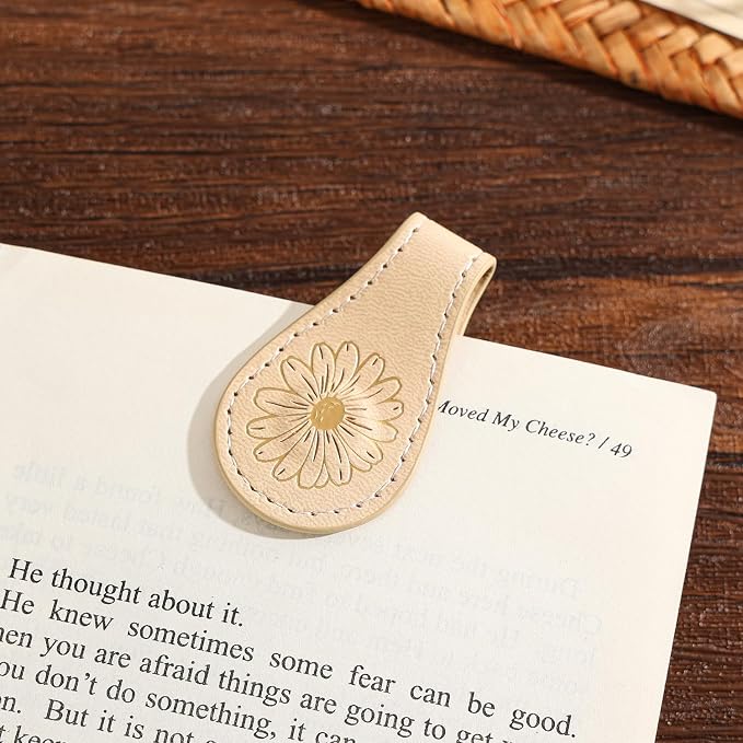 3PCS Vintage Magnetic Leather Bookmark, Leather Magnetic Bookmarks for Women, Magnetic PU Bookmarks Clip Book Accessories, Gilded Flower