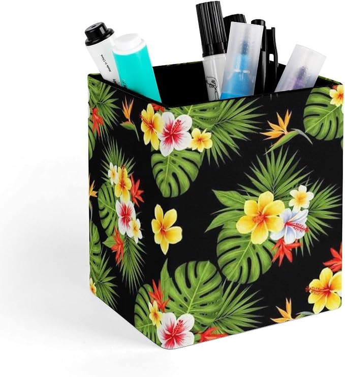 Fashion Pencil Pen Holder Cup, Waterproof Office Supplies, Waterproof Multifunctional Office Supplies Tropical Hawaiian Flowers